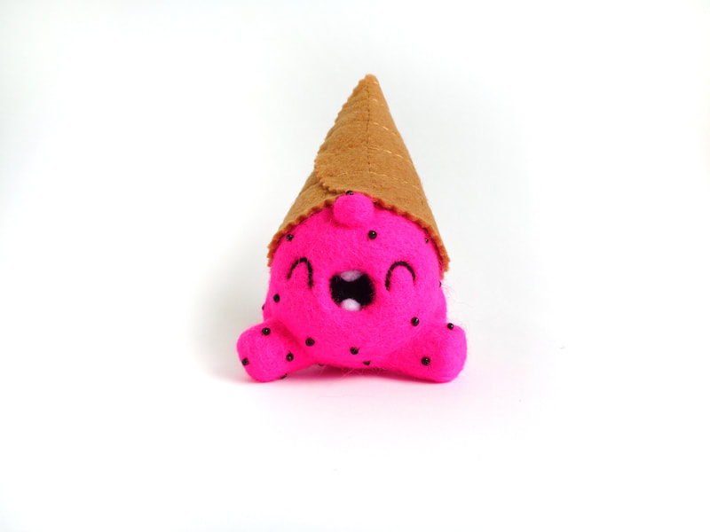 pink ice cream scoop, felt art toy, ice cream cone toy, cute ice cream scoop, fiber art toy, droolwool, handmade toy, needle felting 