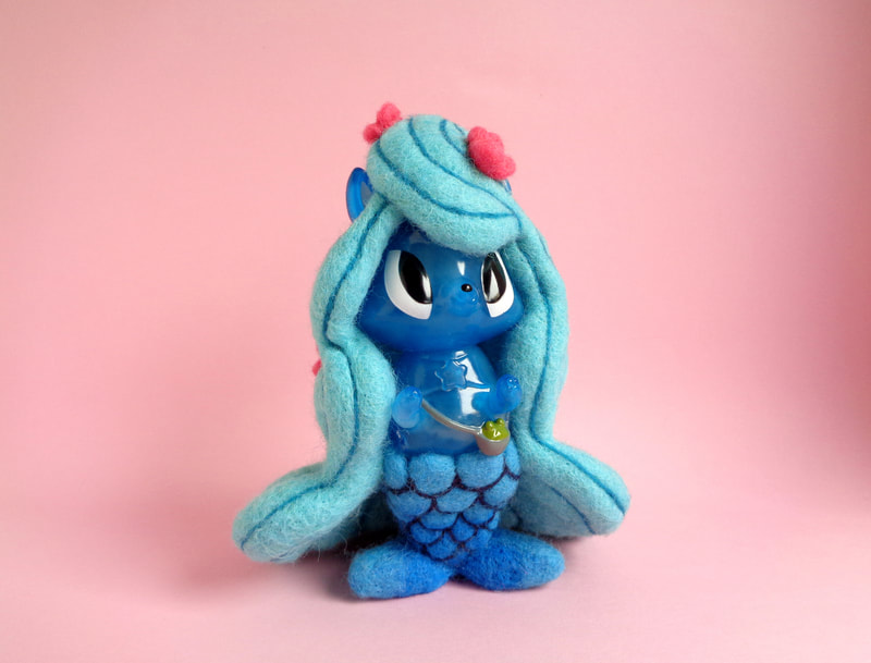 custom vynil toy, mermaid art toy, customized toy art, needle felted art, cute art, horrible adorables mimsy, droolwool