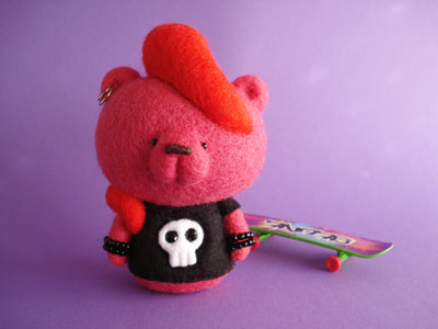 cute bear, pink art bear, punk bear, handmade art toy, needle felted toy art, kawaii bear